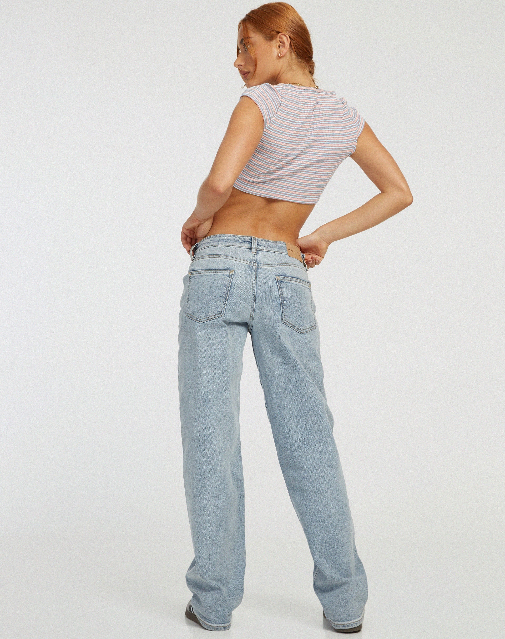 Guanna Crop Top in Stripe Rib Blue and Peach - Image 5