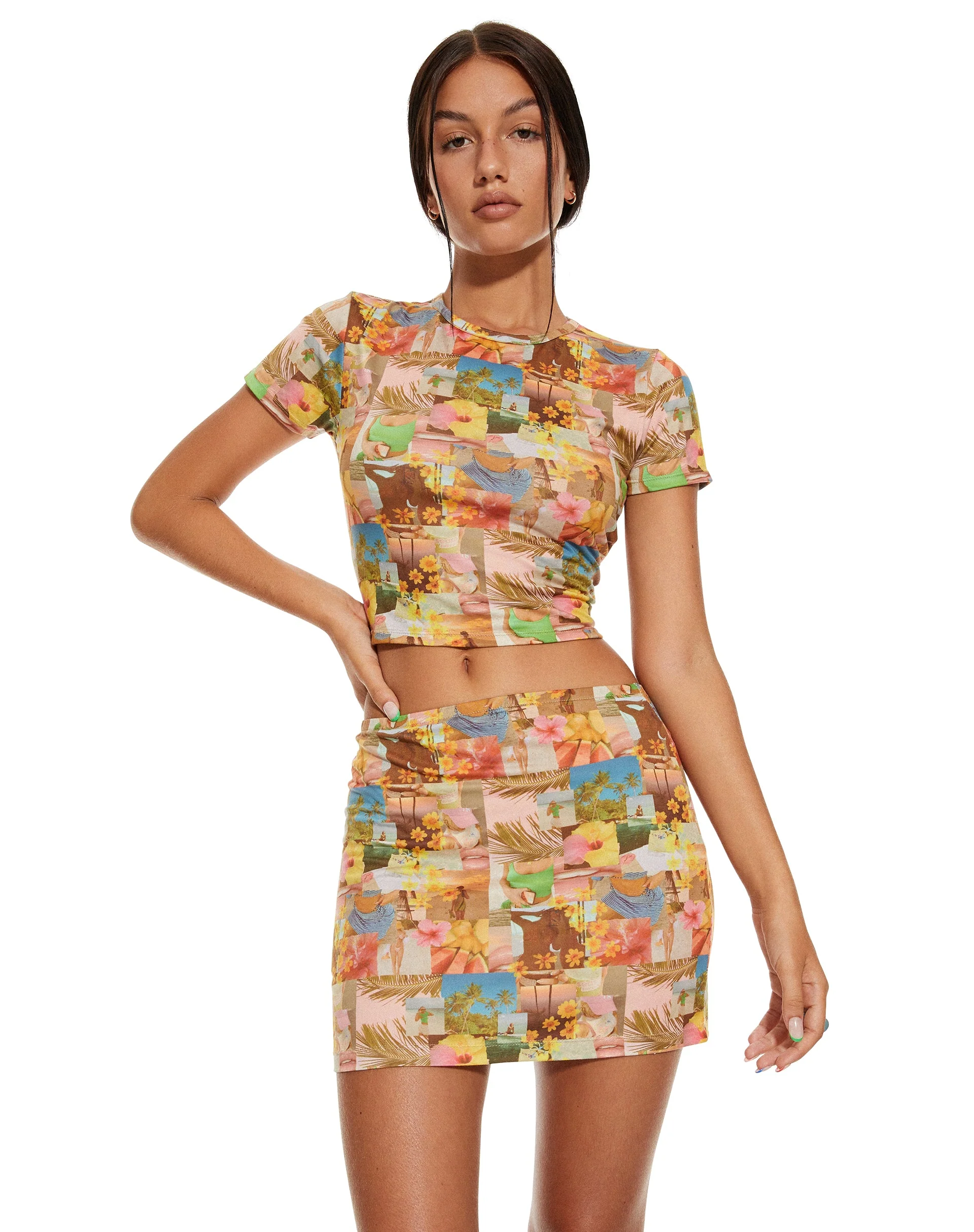 MOTEL X BARBARA Guida Mini Skirt in 90s Tropical Collage - Image 4