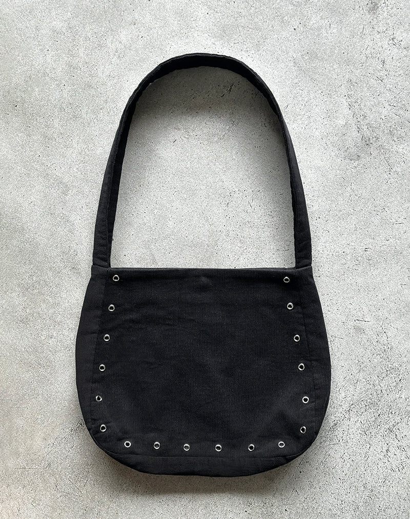 Gundar Eyelet Bag in Babycord Black - Image 2