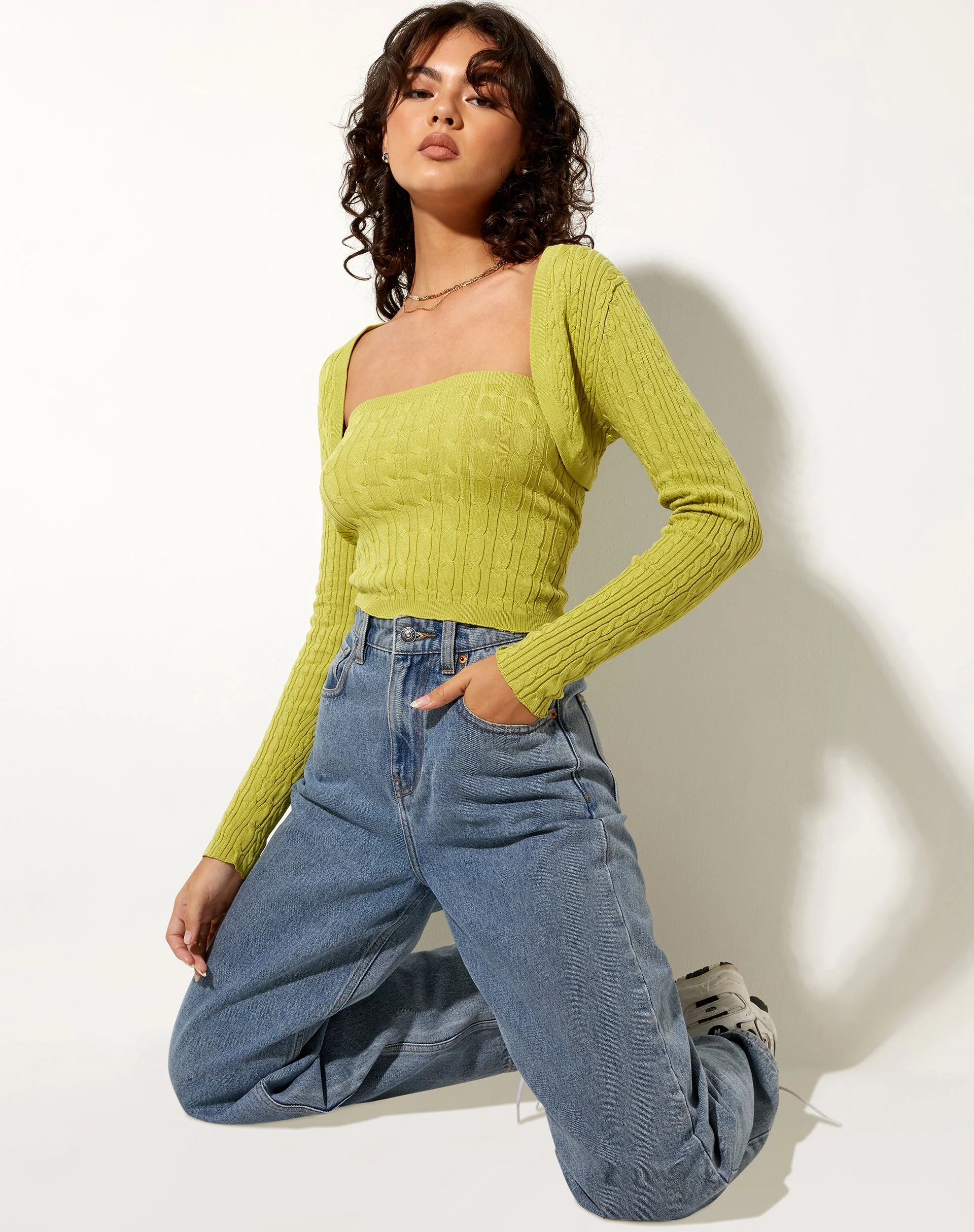Gya Long Sleeve Top in Knit Olive - Image 2