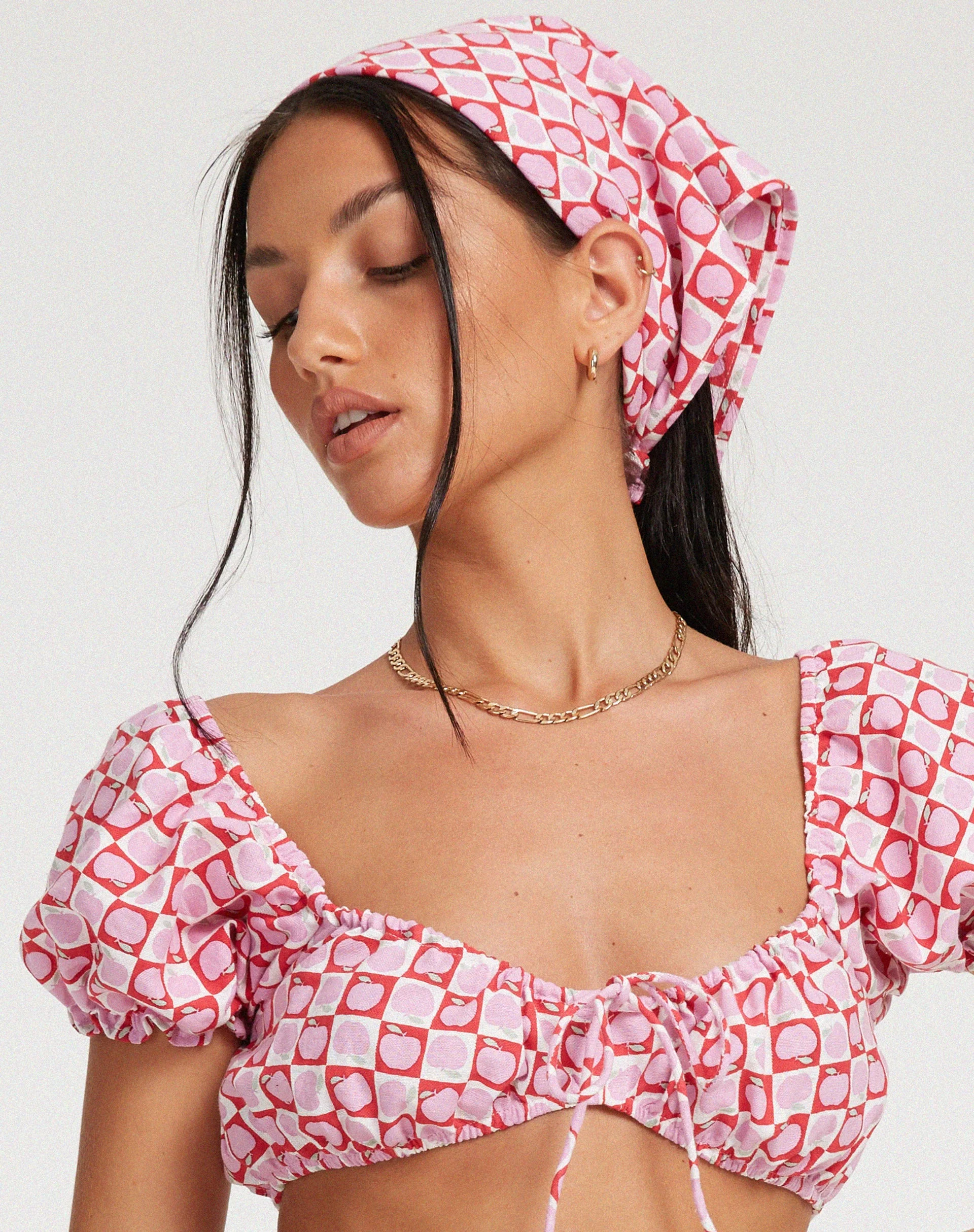 Haenji Crop Top in Apple Check Blush Red - Image 4
