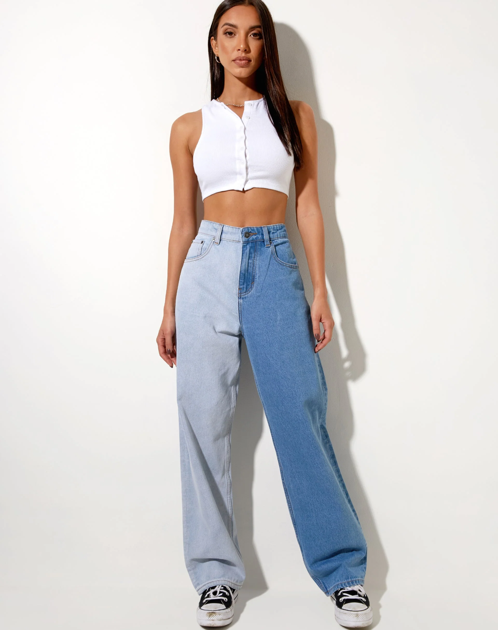 Half and Half Parallel Jean in Light Wash and Bleach Denim - Image 3