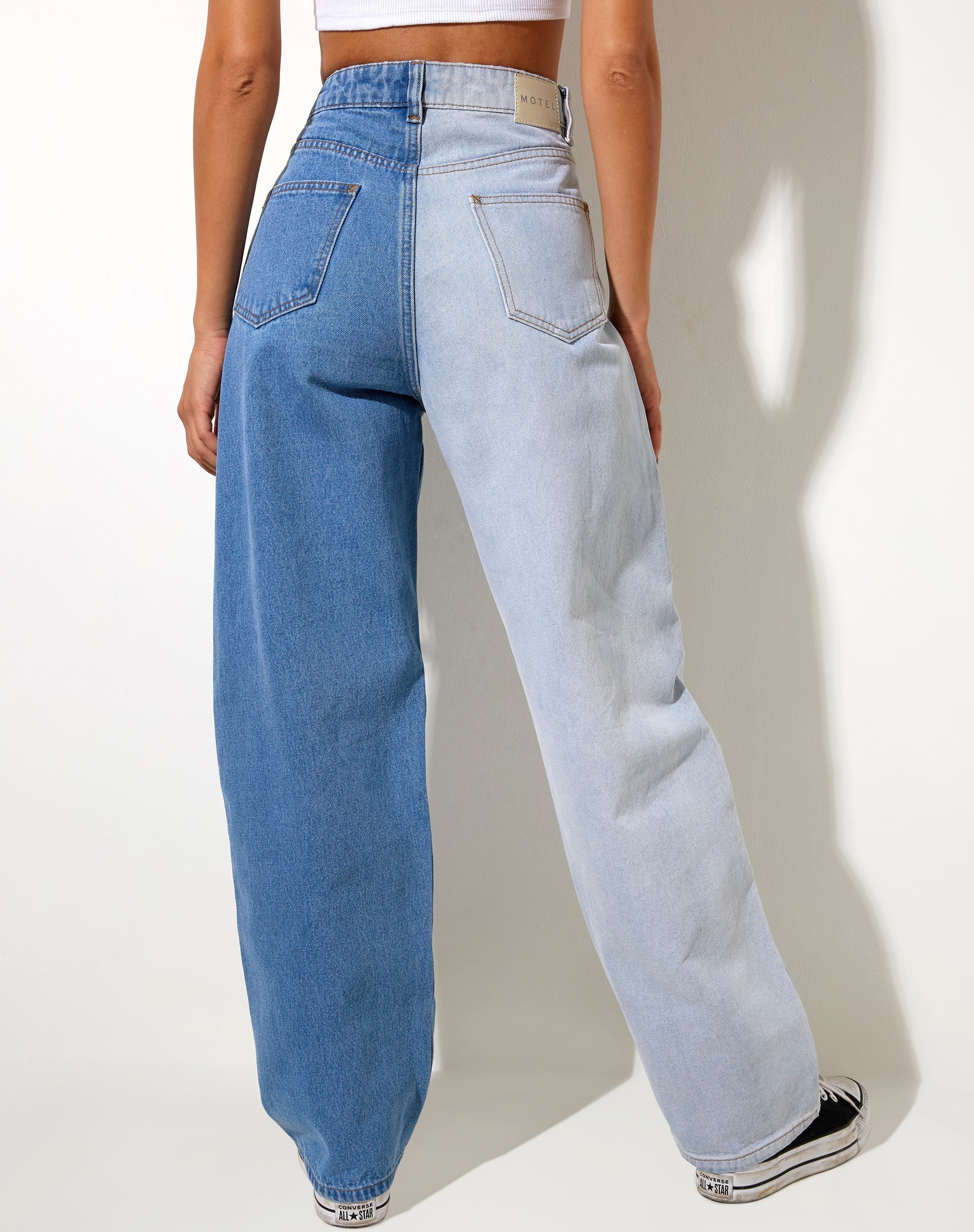 Half and Half Parallel Jean in Light Wash and Bleach Denim - Image 5