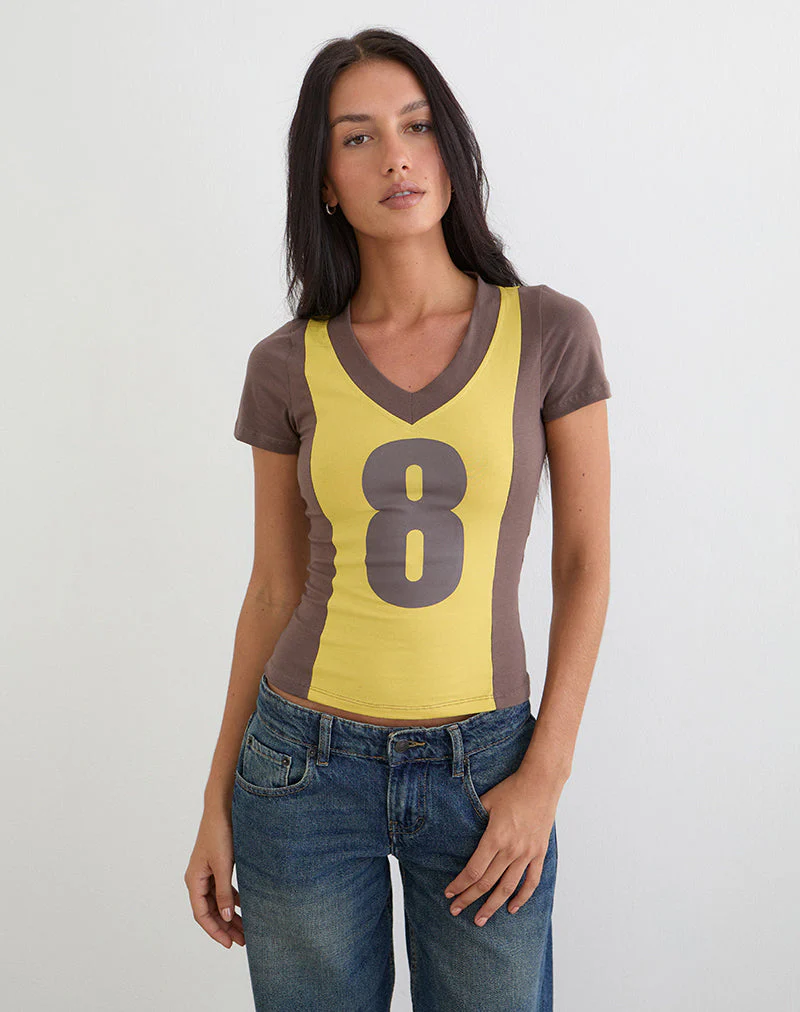 Haloda V Neck Top in Sunflower Coffee Quartz Combination