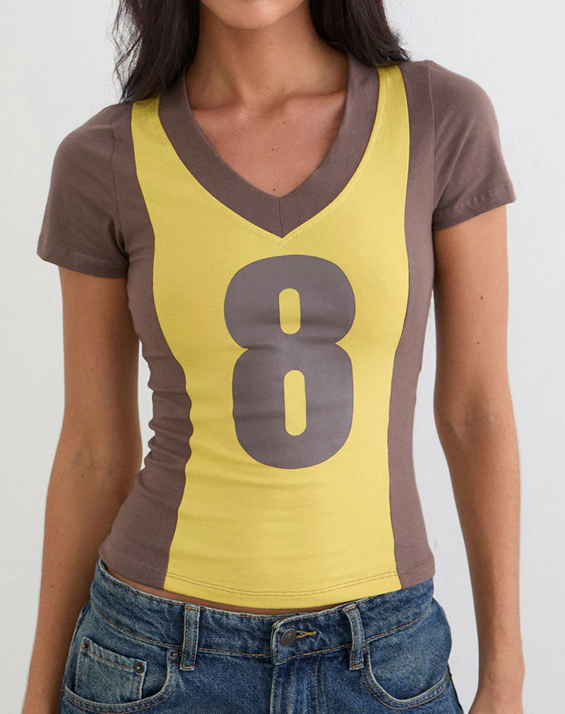 Haloda V Neck Top in Sunflower Coffee Quartz Combination - Image 2