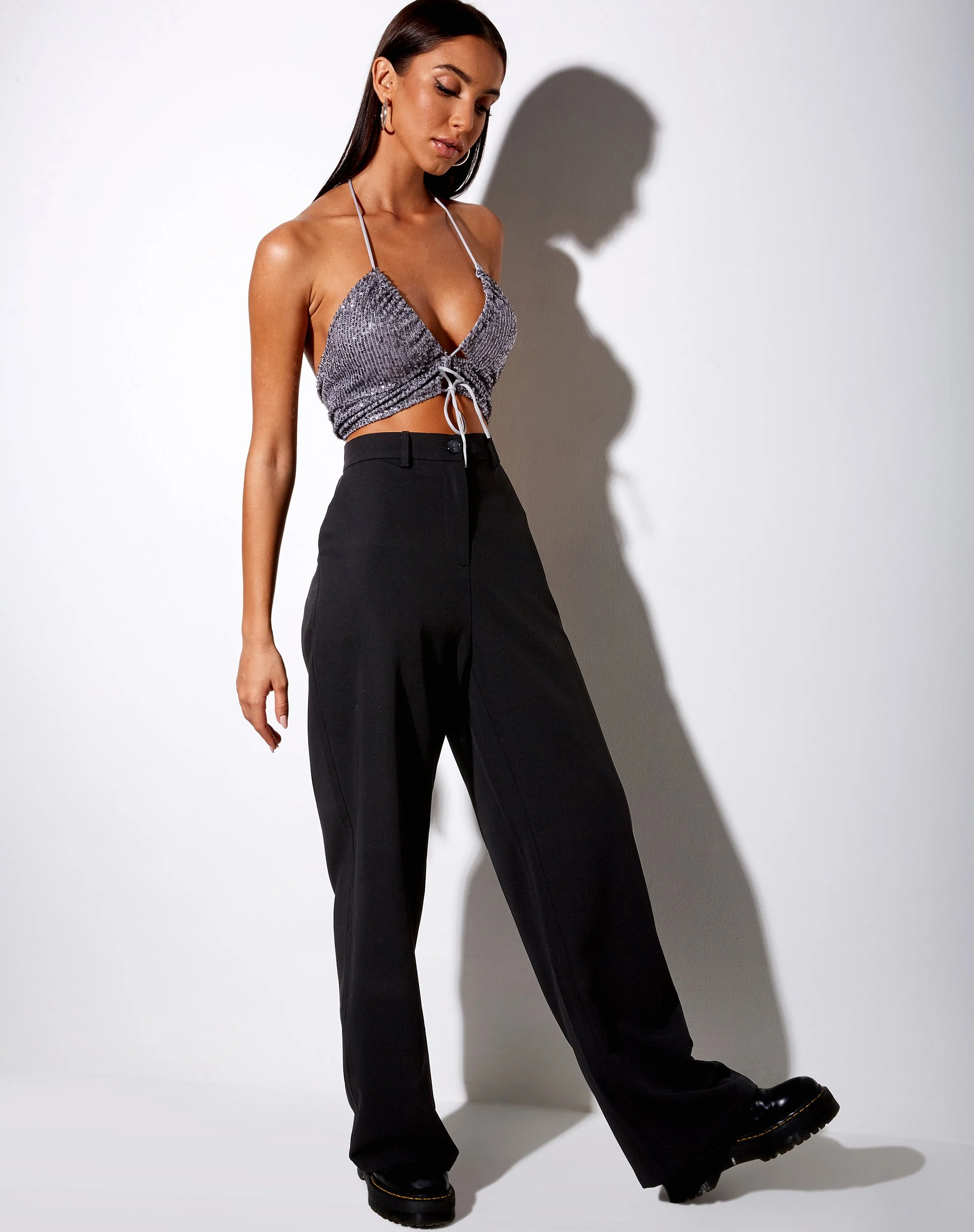 Halpi Crop Top in Drape Sequin Silver - Image 5