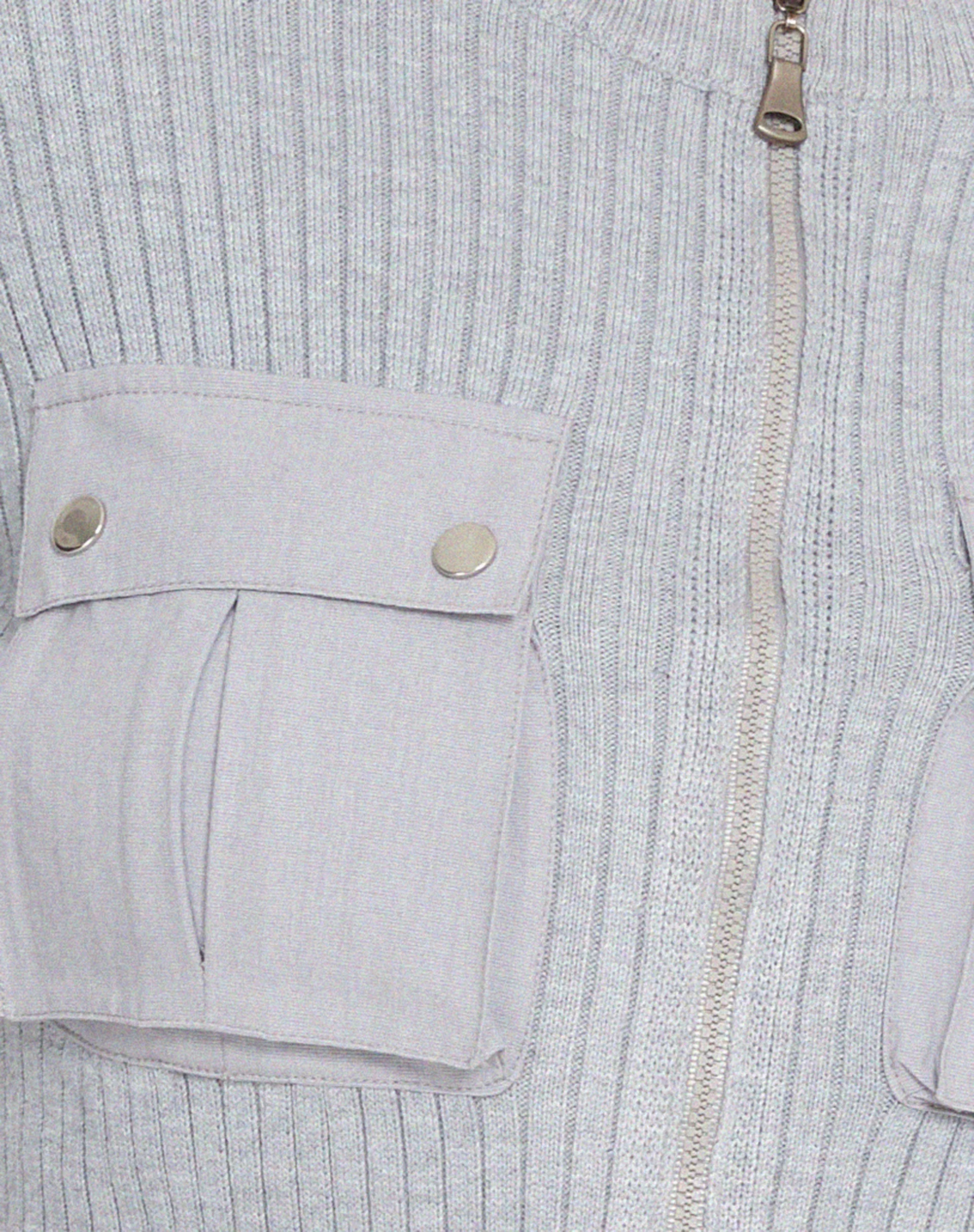 Hamizah Rib Knit Zip Up Cropped Cardigan in Light Grey - Image 6
