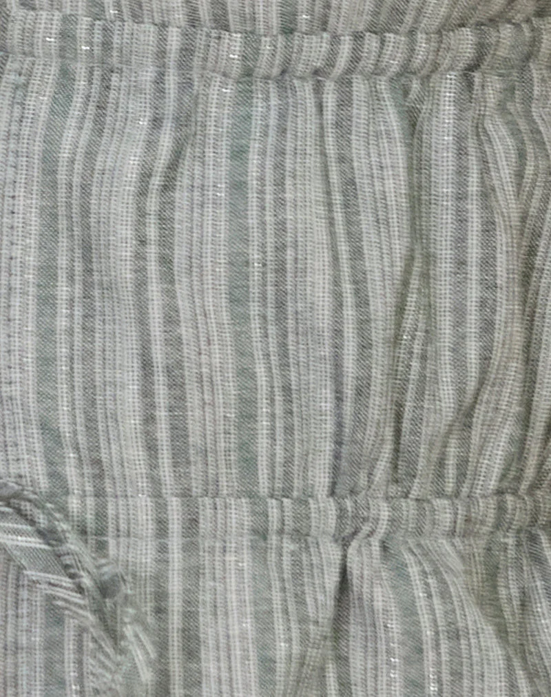 Hassna Double Tie Front Top in Green and White - Image 6