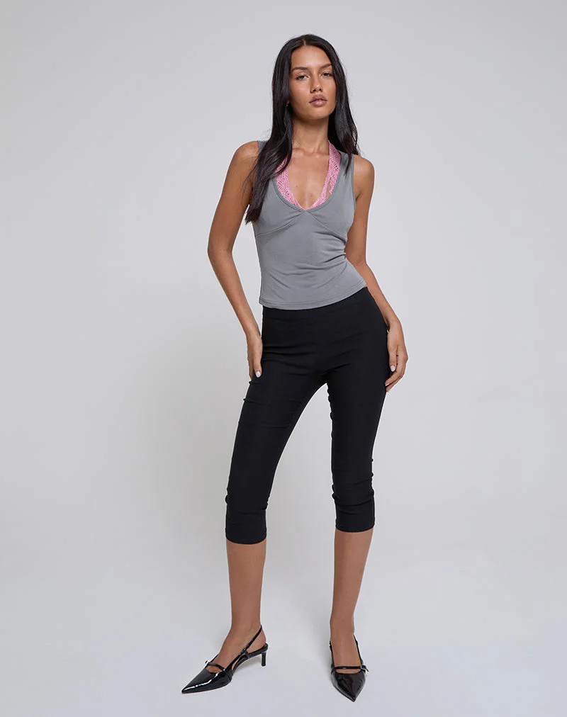 Helma Halterneck Top in Grey with Pink Lace - Image 4
