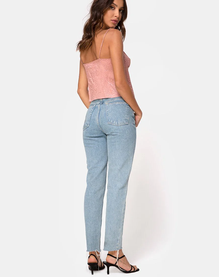 Hera Crop Top in Satin Cheetah Dusty Pink - Image 4