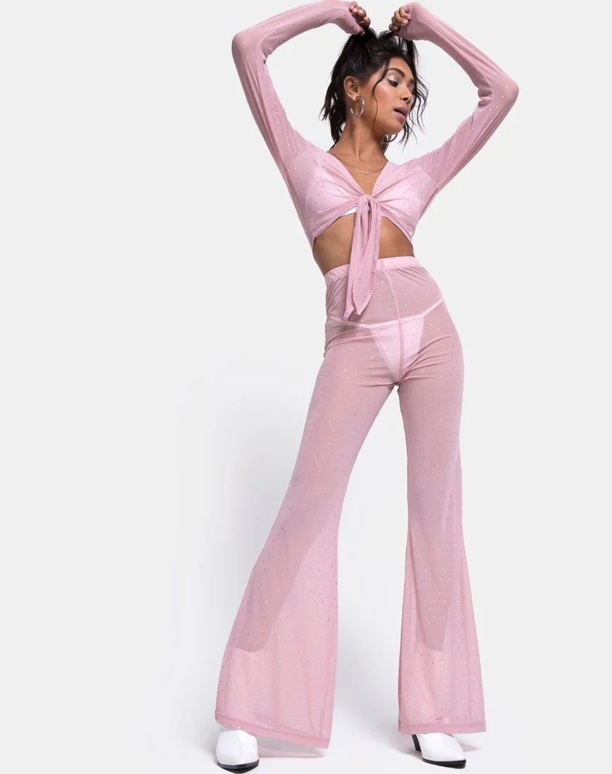Herlom Flare Trouser in Crystal Net Rose - Image 2