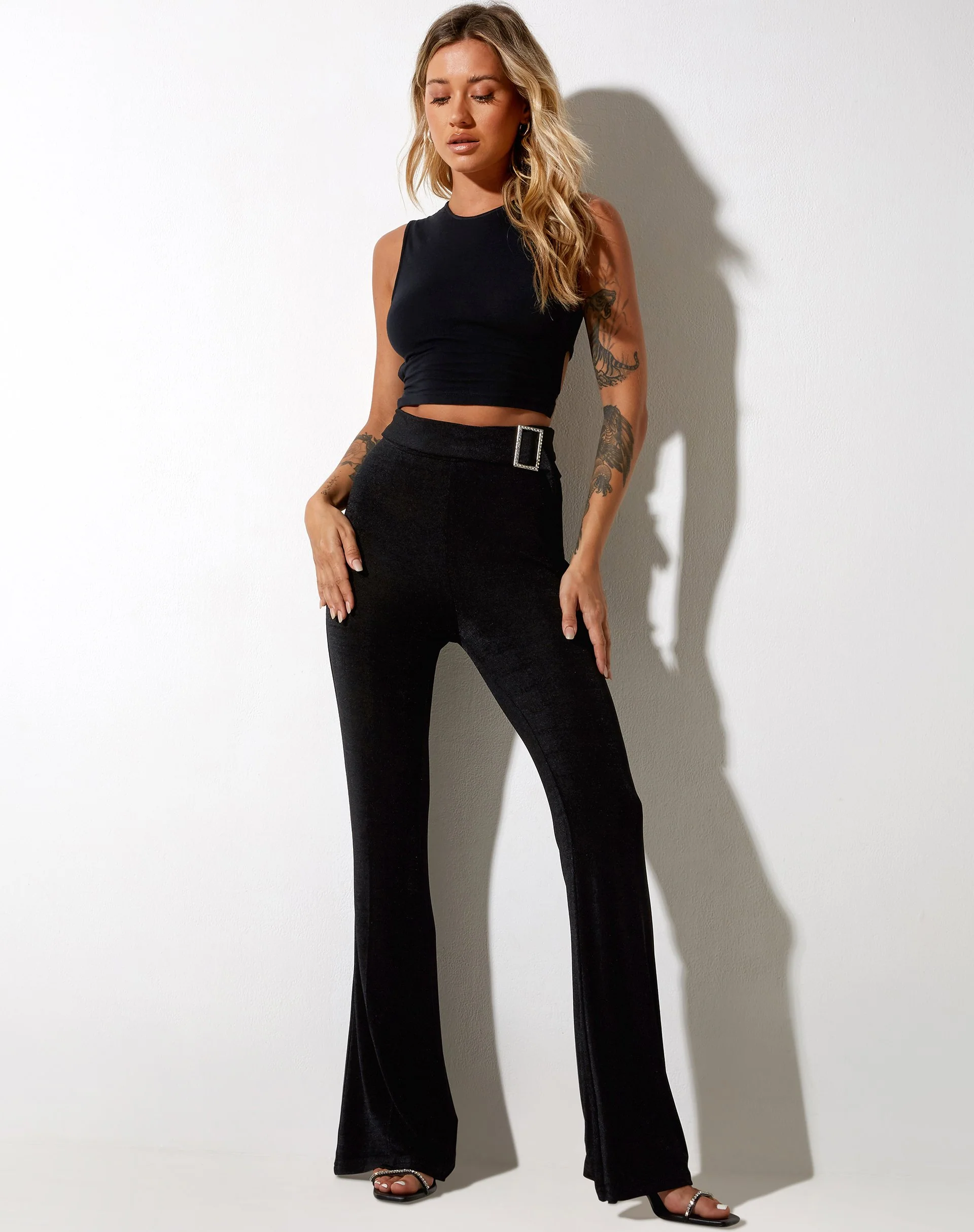 Hermima Trouser in Crepe Black Hotfix Diamante - Image 3