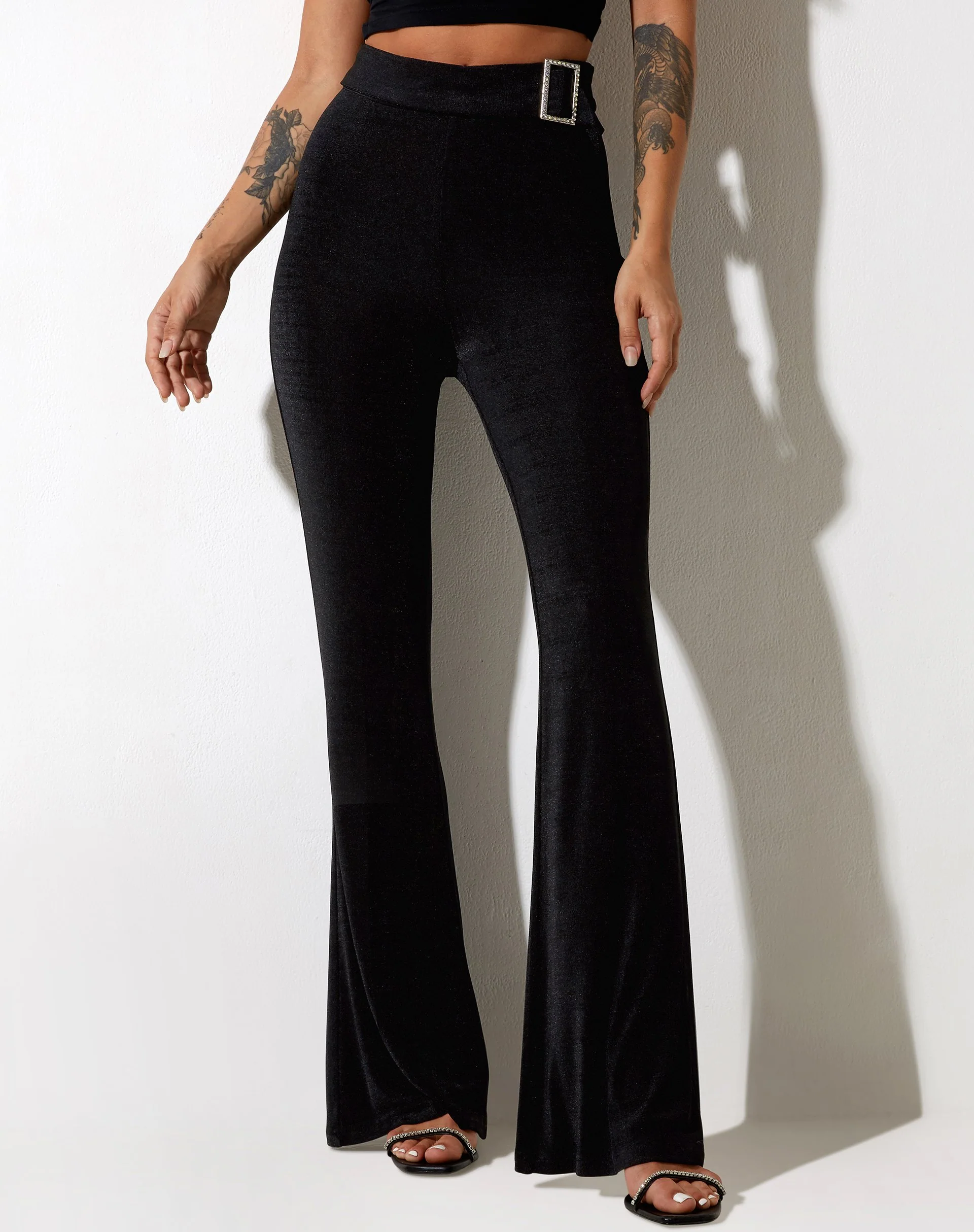 Hermima Trouser in Crepe Black Hotfix Diamante - Image 4