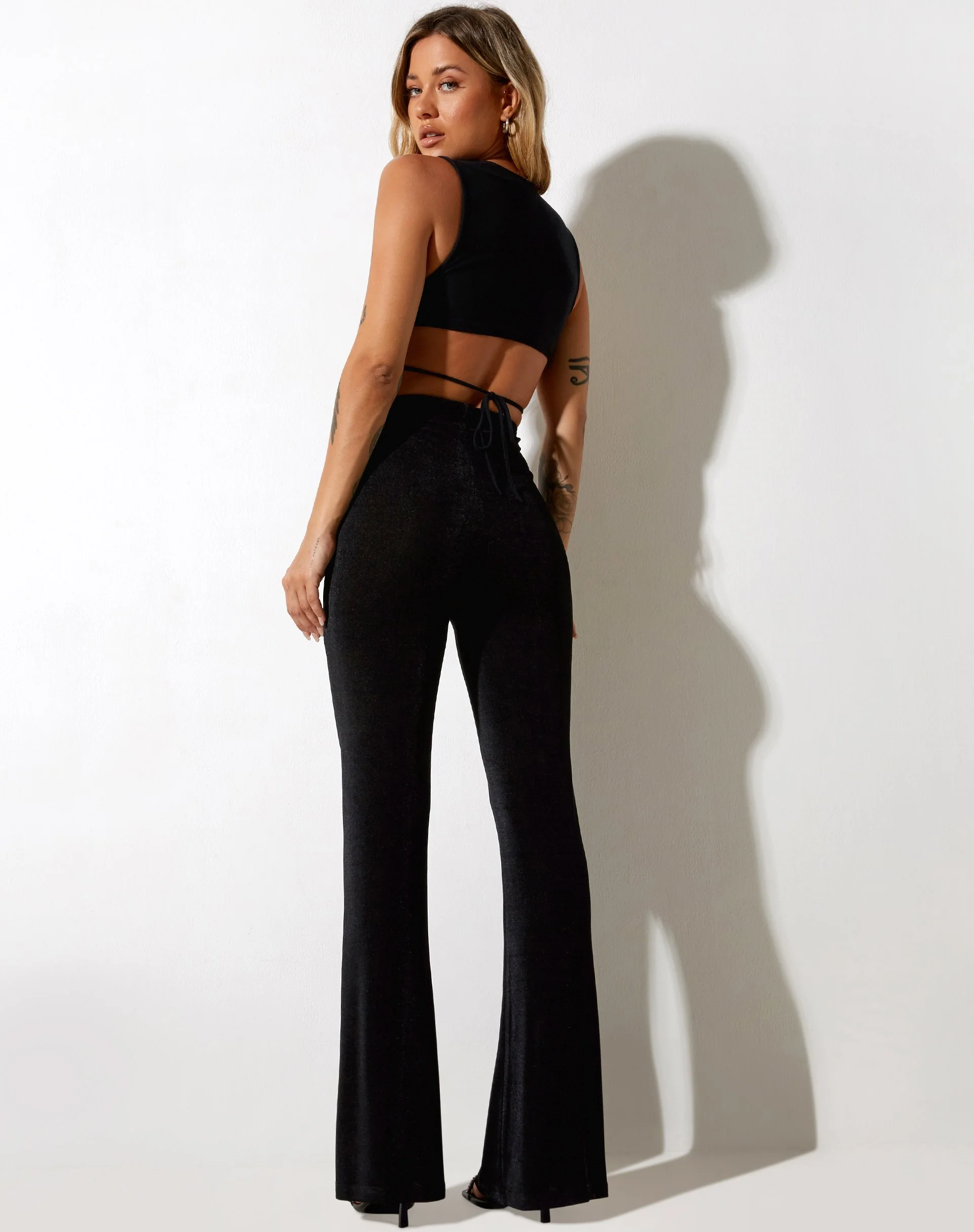 Hermima Trouser in Crepe Black Hotfix Diamante - Image 5