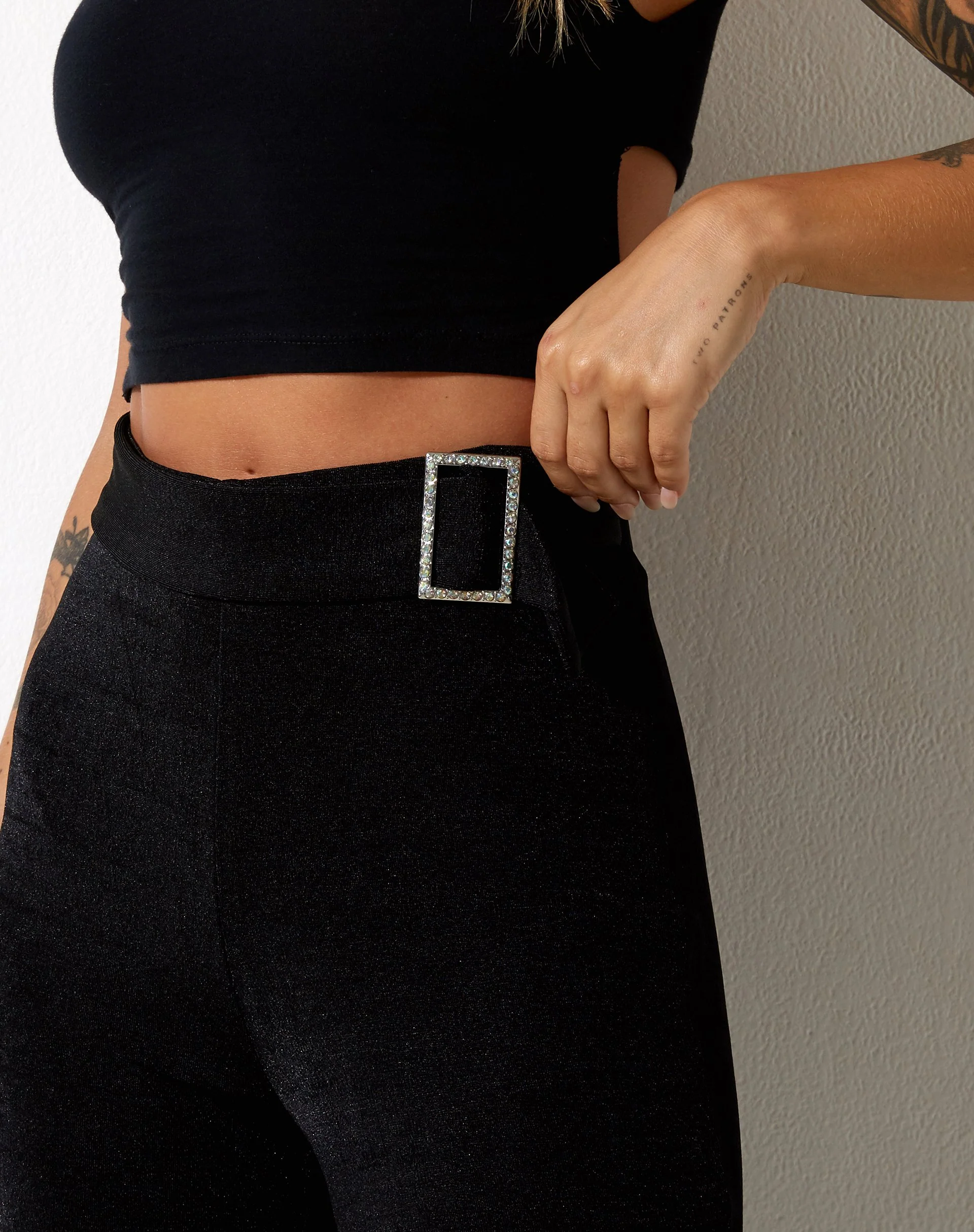 Hermima Trouser in Crepe Black Hotfix Diamante - Image 6