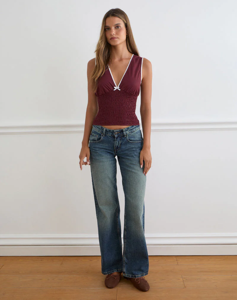 Hevalis Plunge Top in Poplin Maroon - Image 4