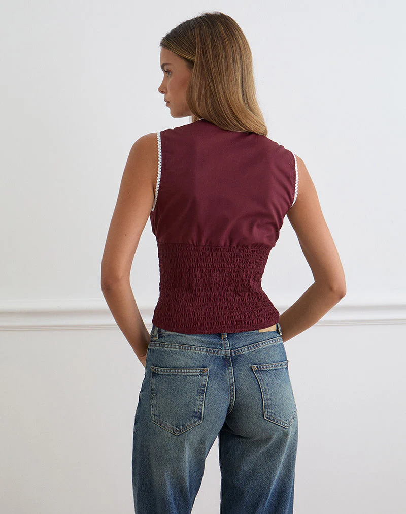 Hevalis Plunge Top in Poplin Maroon - Image 5