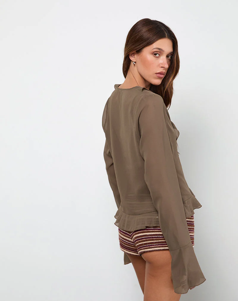 Hirap Blouse with Scarf in Chiffon Coffee - Image 3