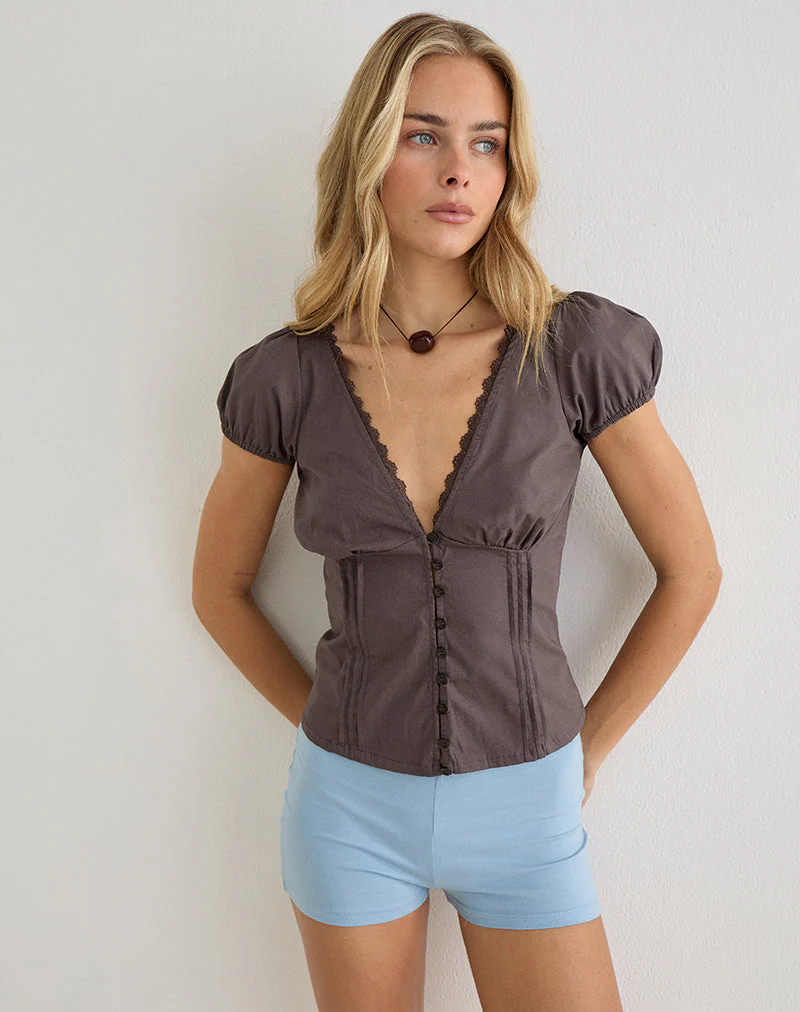Ilias Corset Top in Poplin Peppercorn