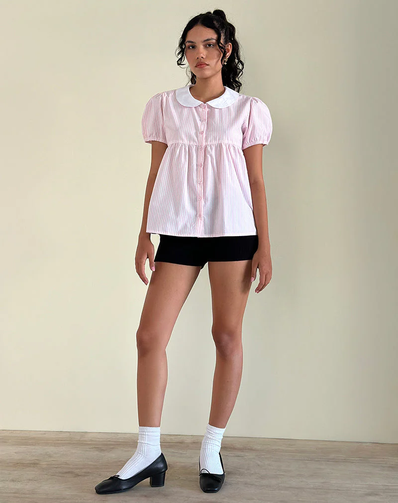 Immy Top in Small Stripe Vertical Candy Pink - Image 4