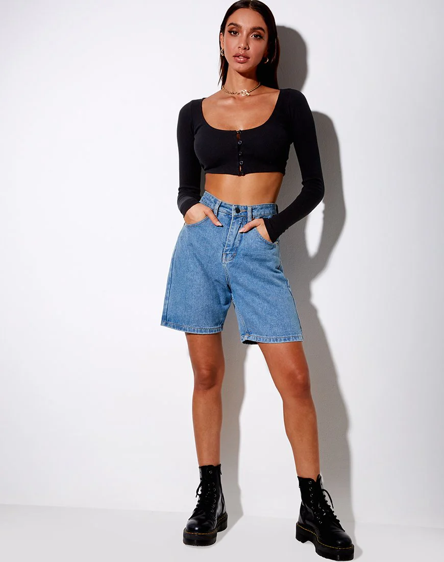 Ineke Crop Top in Rib Black - Image 3