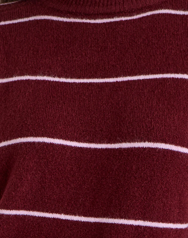 Ishari Knitted Jumper in Burgundy with Pink Stripe - Image 7