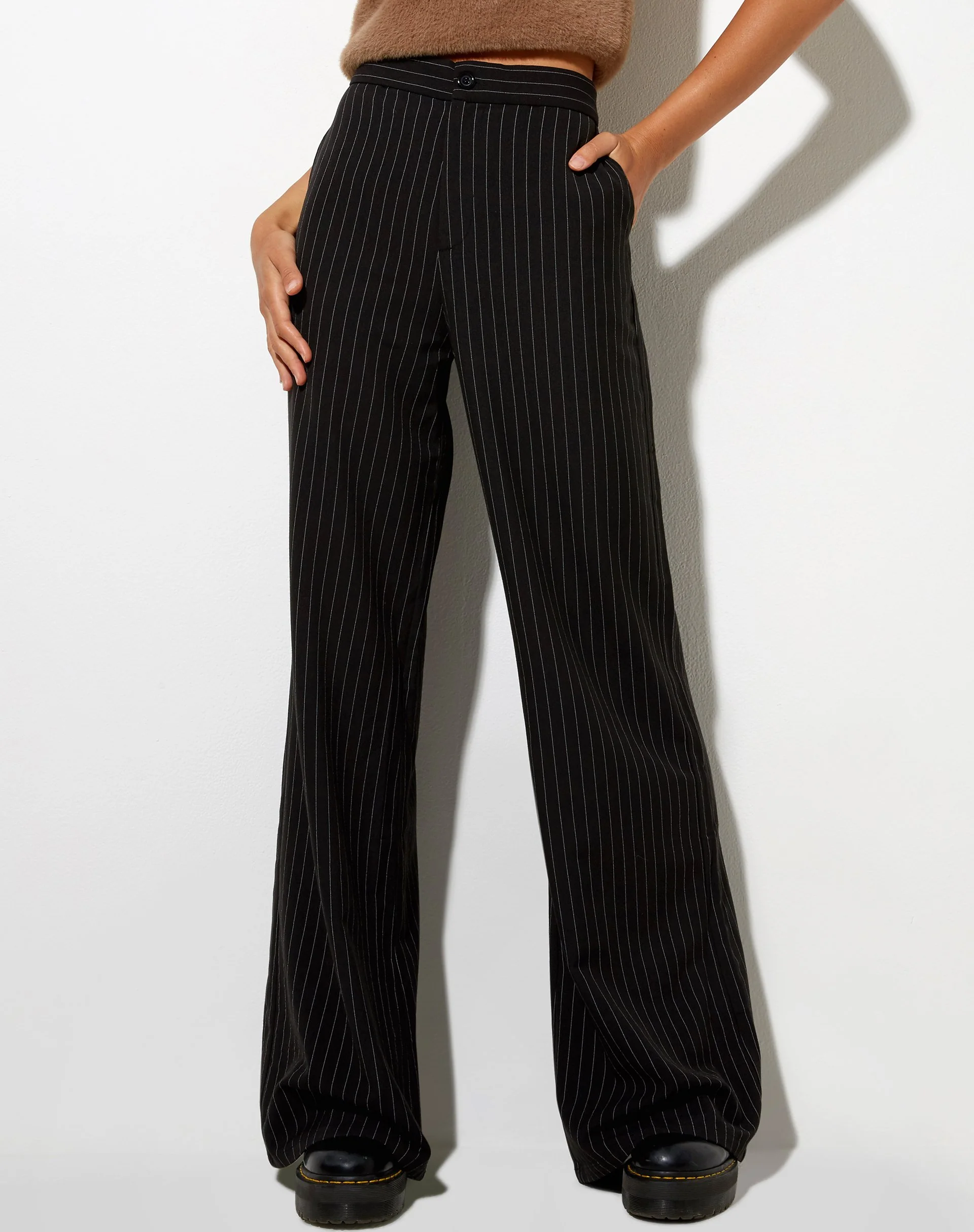 Ivo Flare Trouser in Pinstripe Black - Image 3