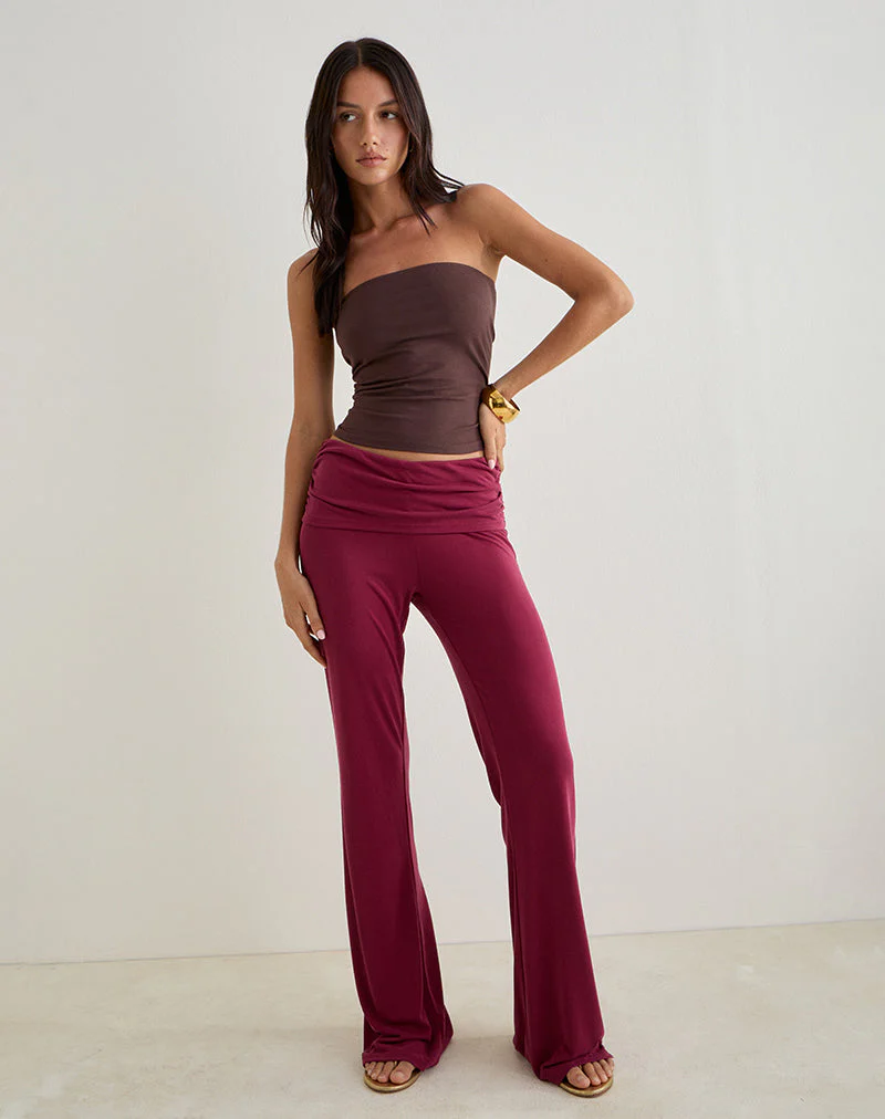 Jacita Low Rise Trousers in Cupro Burgundy - Image 3