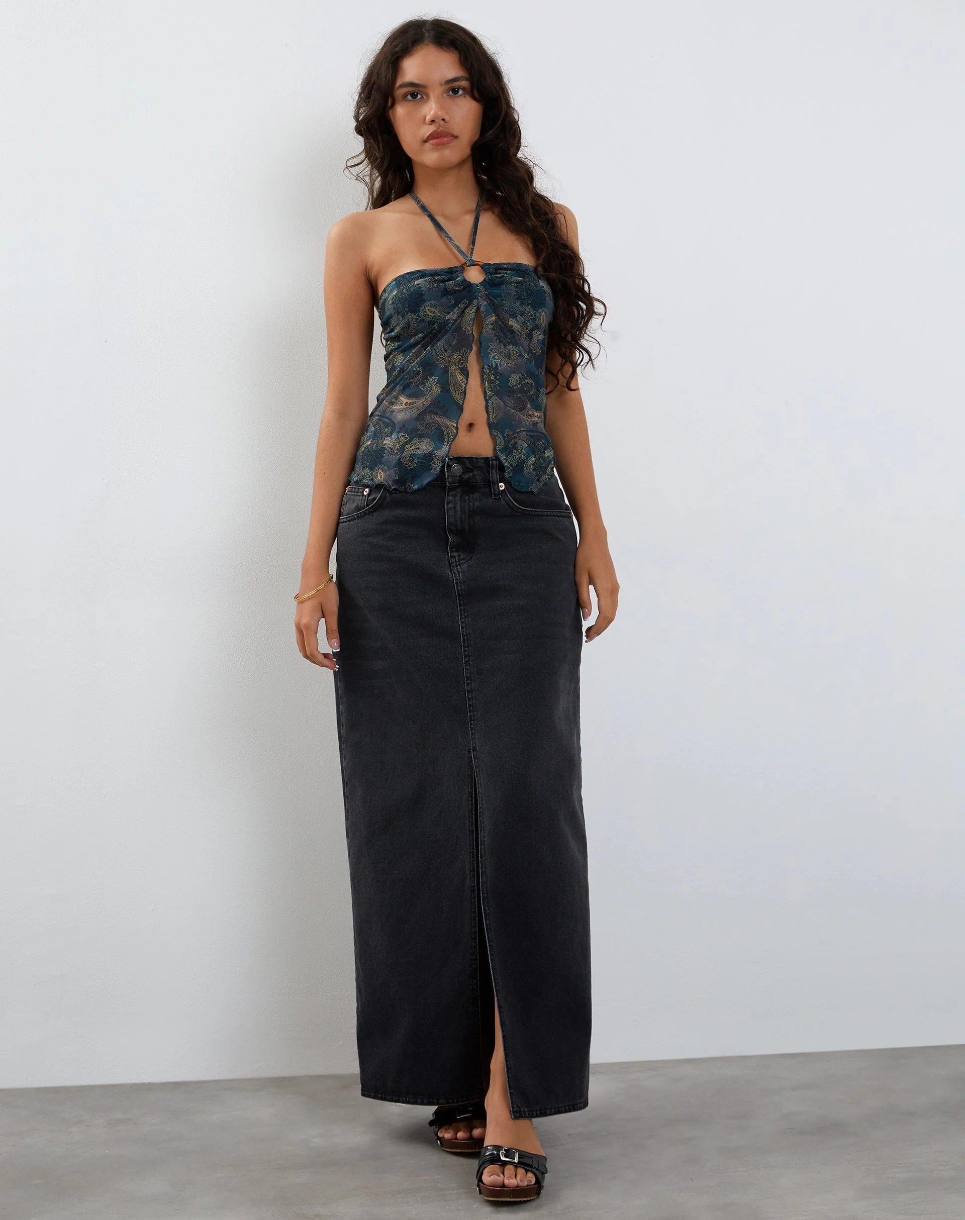 Janar Halterneck Top in Tonal Paisley Blue - Image 4