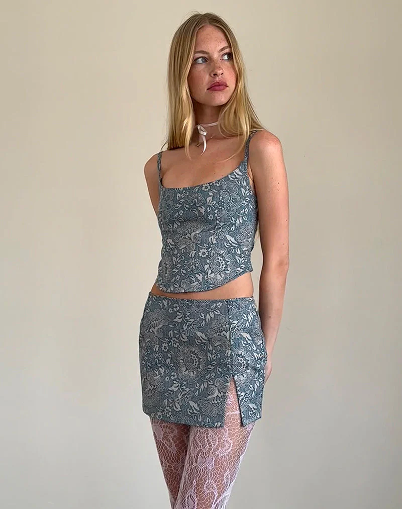 Jatemi Corset Top in Blue Ornate Print - Image 4