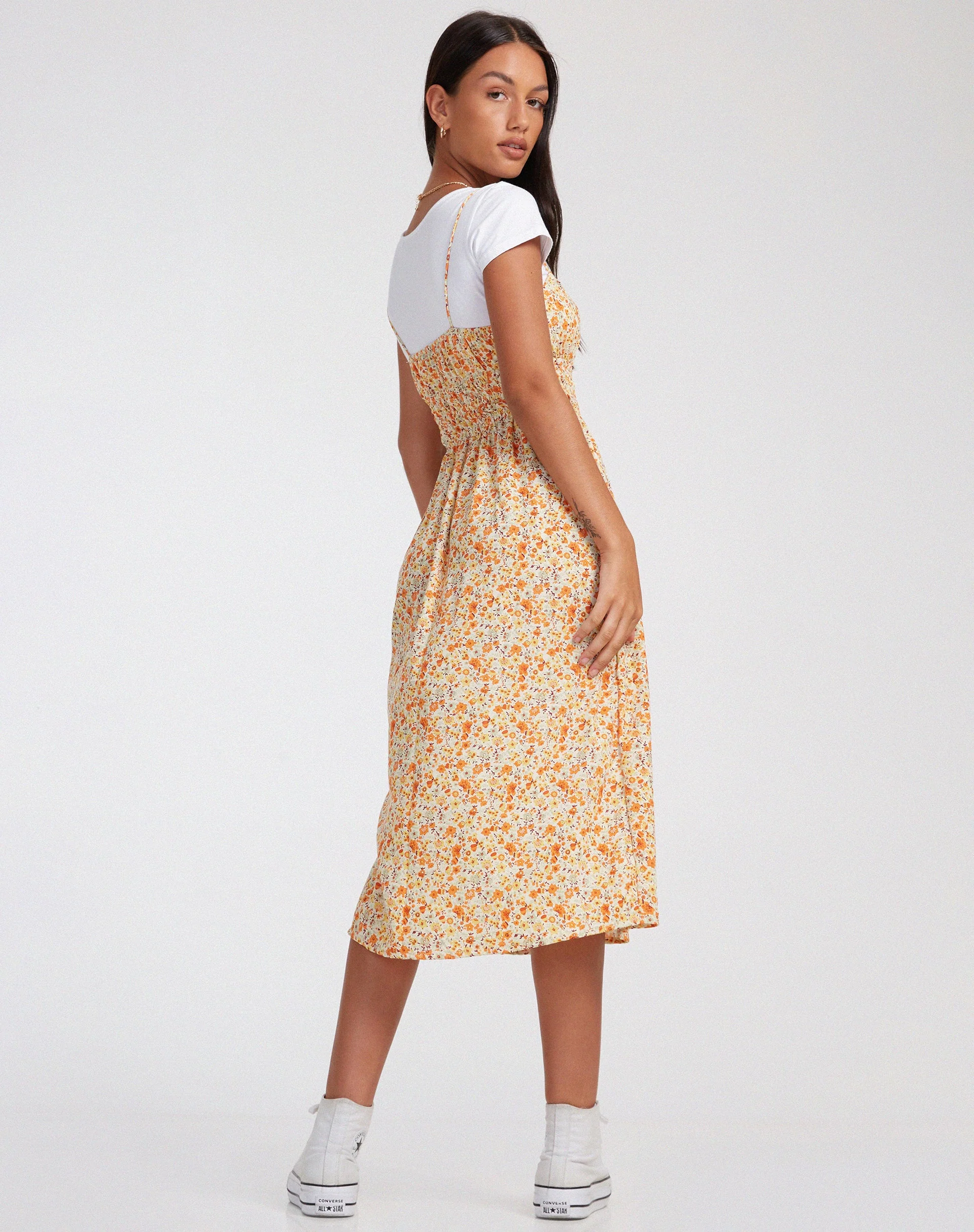 Jayko Midi Dress in Ditsy Tangerine - Image 4