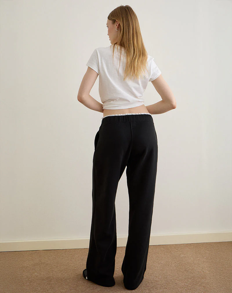 Jenita Loose Jogger in Black with White Picot Trim - Image 5
