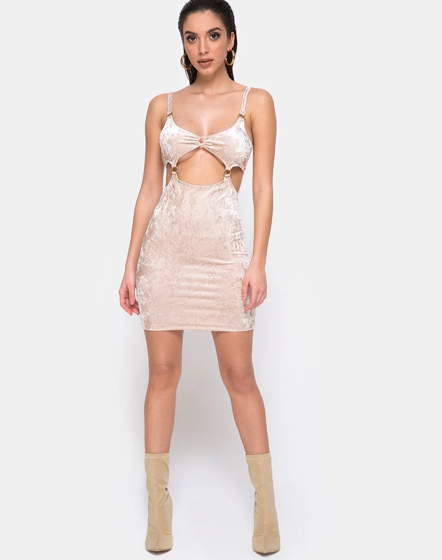 Jezabel Dress in Crushed Velvet Cream - Image 3