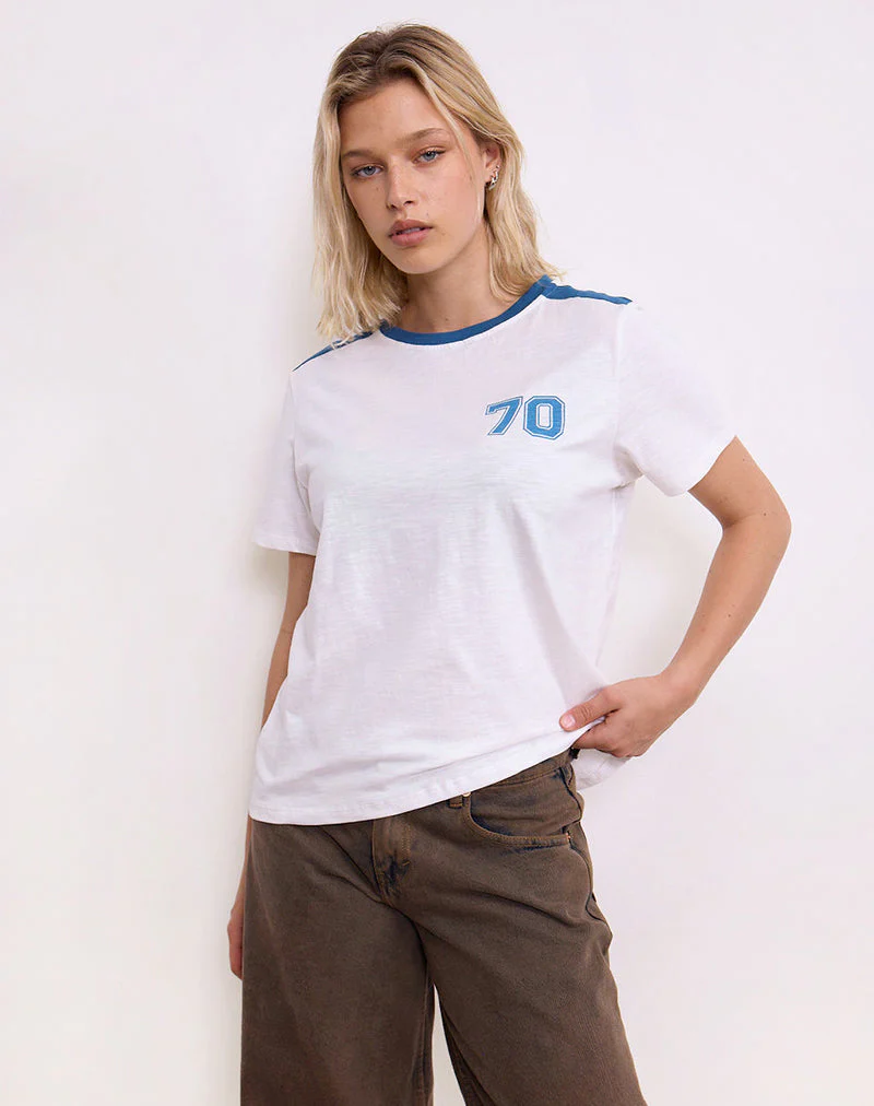 Jihan Top in Off White with Mediterranean Blue Binding - Image 2