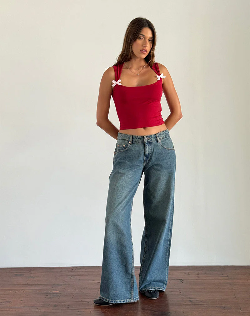 Jiniso Crop Top in Adrenaline Red with Pink Bows - Image 2