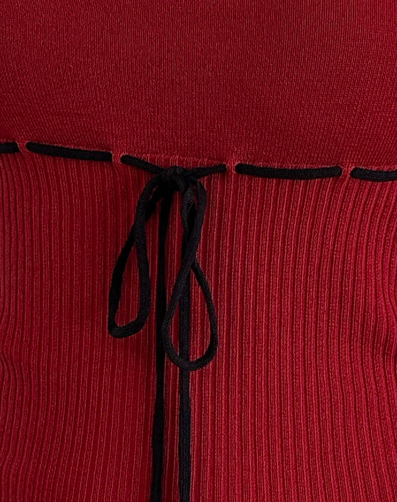 Joanie Rib Cami Top in Red with Black Tie - Image 6