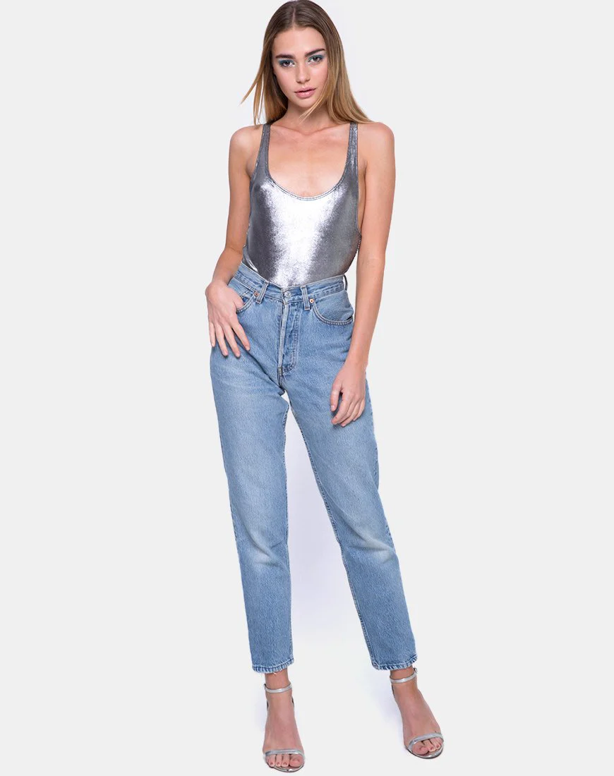 Jojo Bodice in Silver Metallic Drape Knit - Image 3