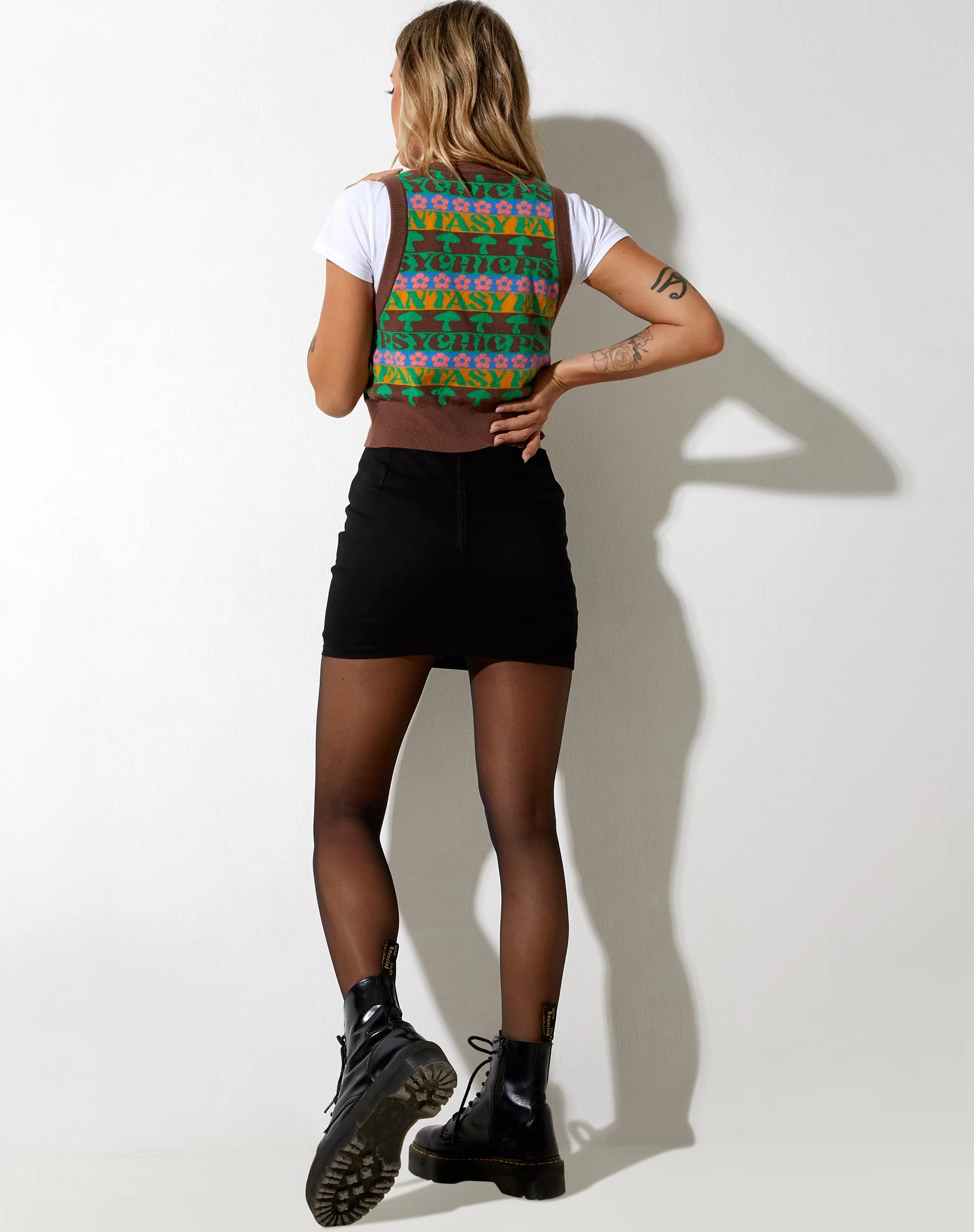 Joker Vest Top in Knit Fairisle Mix Brown - Image 5