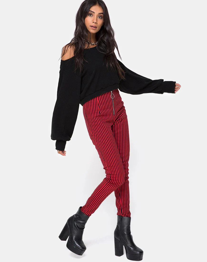 Jolim Trouser in Mini Stripe Red and Black - Image 3