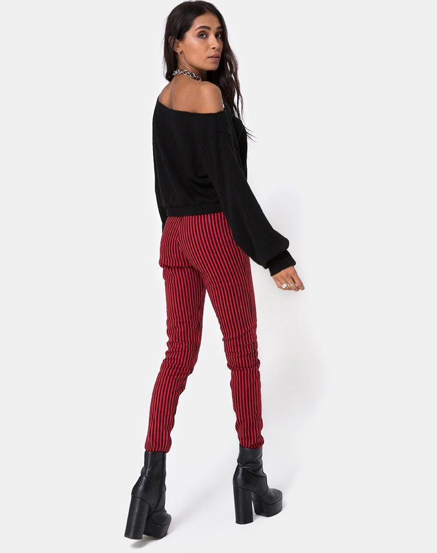Jolim Trouser in Mini Stripe Red and Black - Image 4