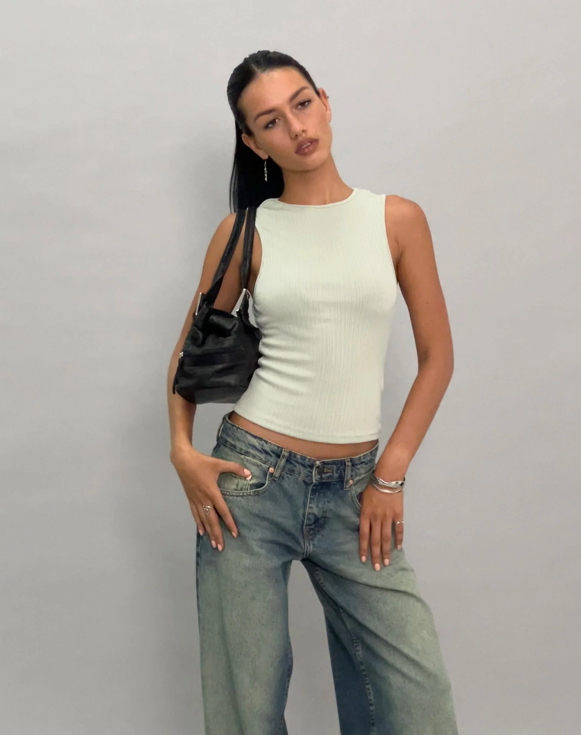 Jordin High Neck Jersey Top in Ribbed Mint - Image 3