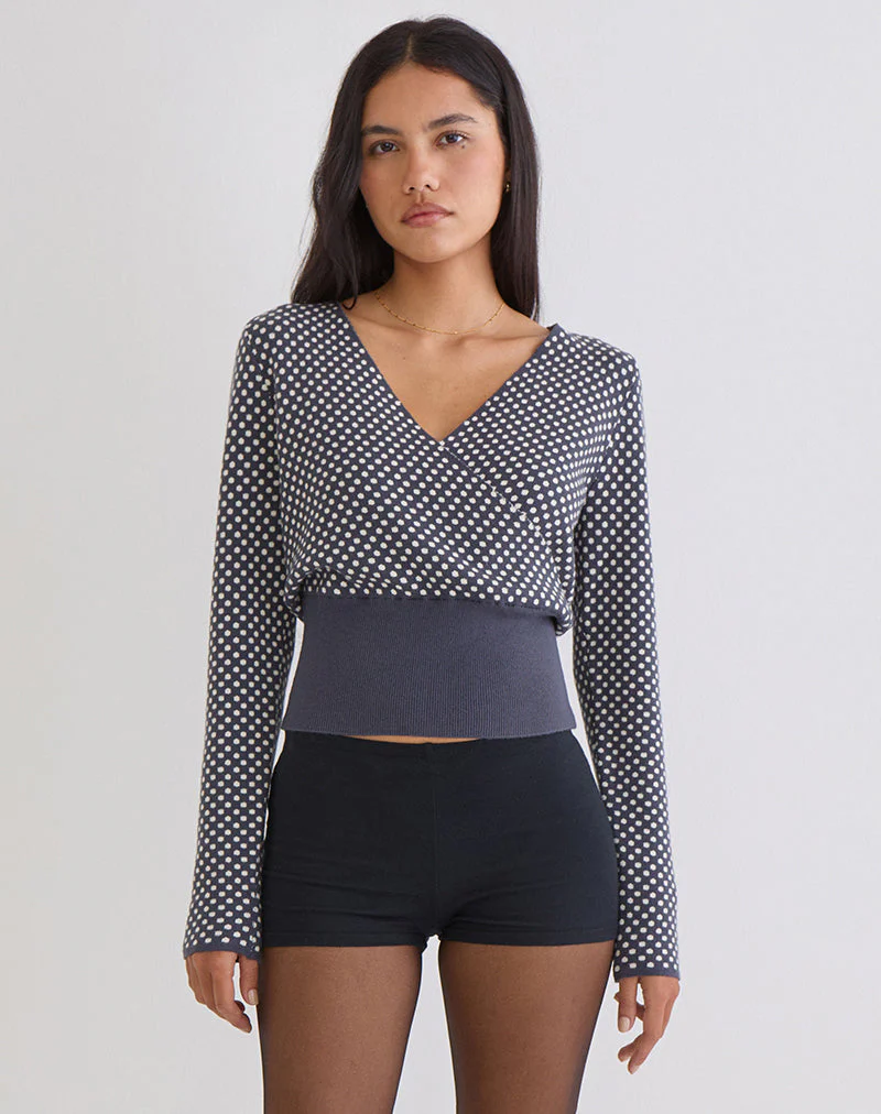 Josina Top in Knit Compact Polka Grey and Ivory - Image 3