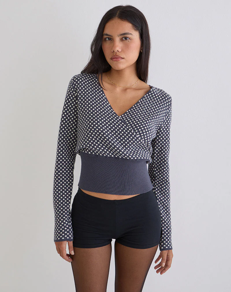 Josina Top in Knit Compact Polka Grey and Ivory - Image 5