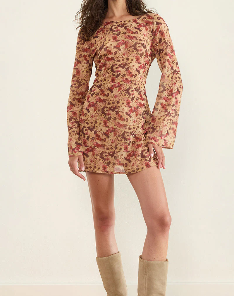 Jovia Mini Dress in Chiffon Rusty Flower - Image 5