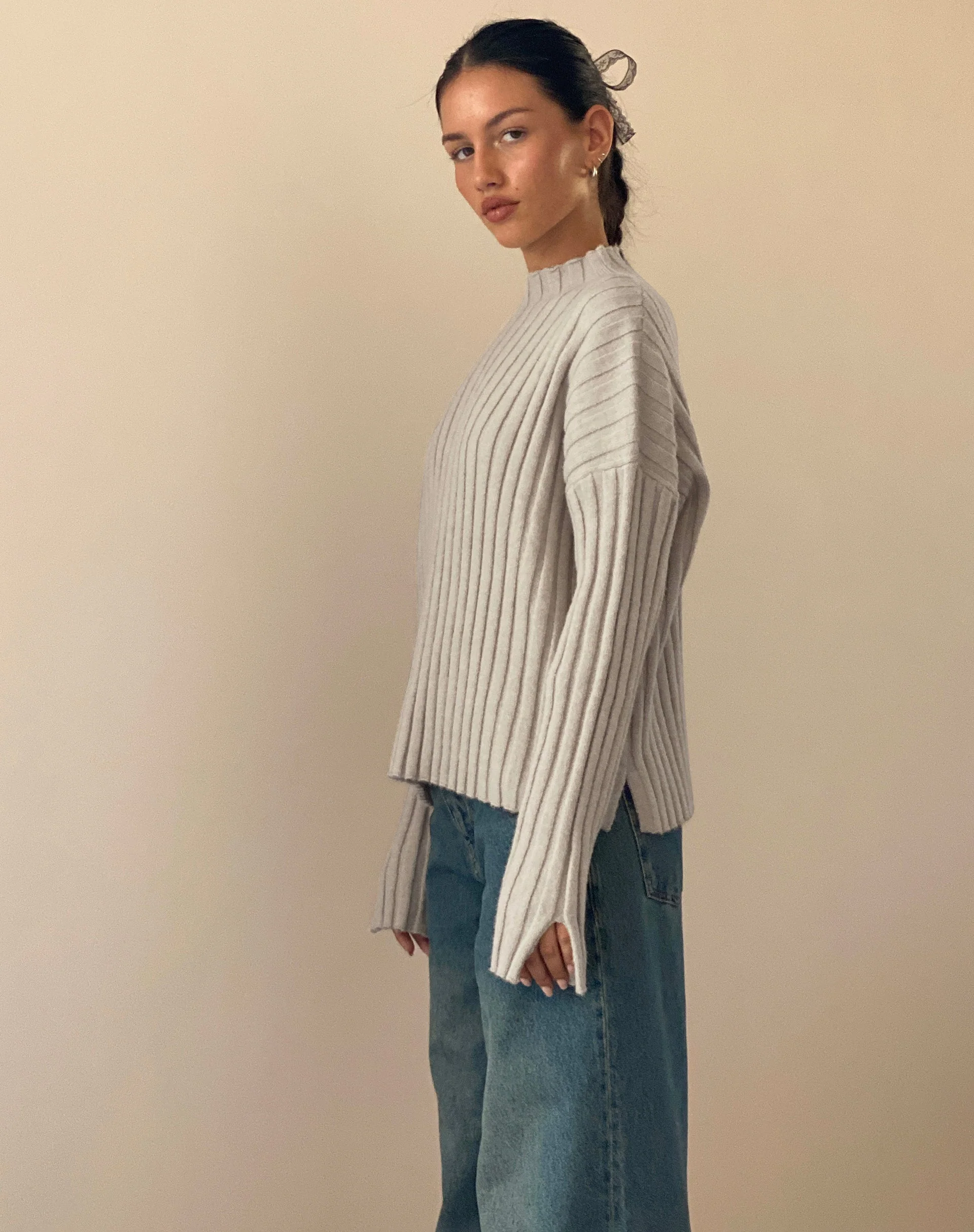 Judah Oversized Chunky Rib Knit Jumper in Ecru - Image 2