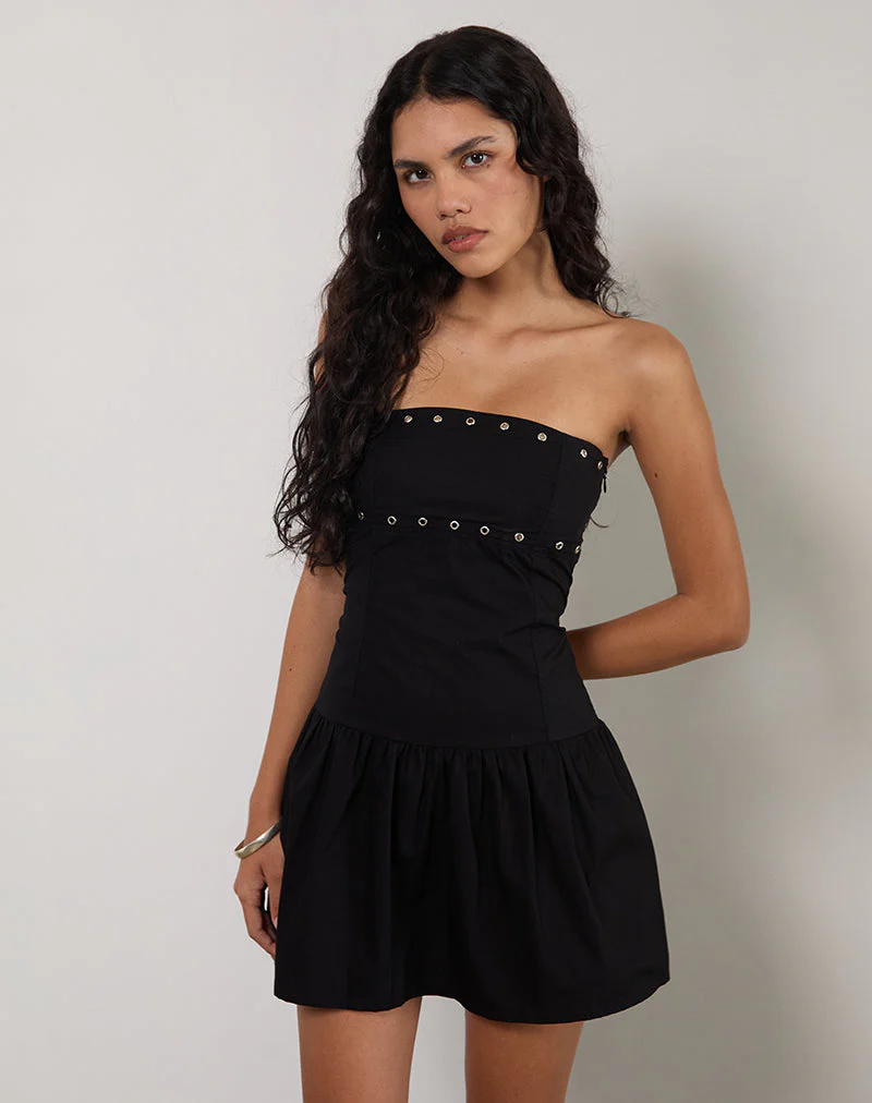 Kafridi Eyelet Mini Dress in Poplin Black - Image 2