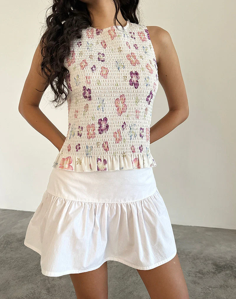 Kagumi Shirred Top in Flower Stamp Purple - Image 5