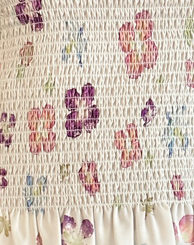 Kagumi Shirred Top in Flower Stamp Purple - Image 6
