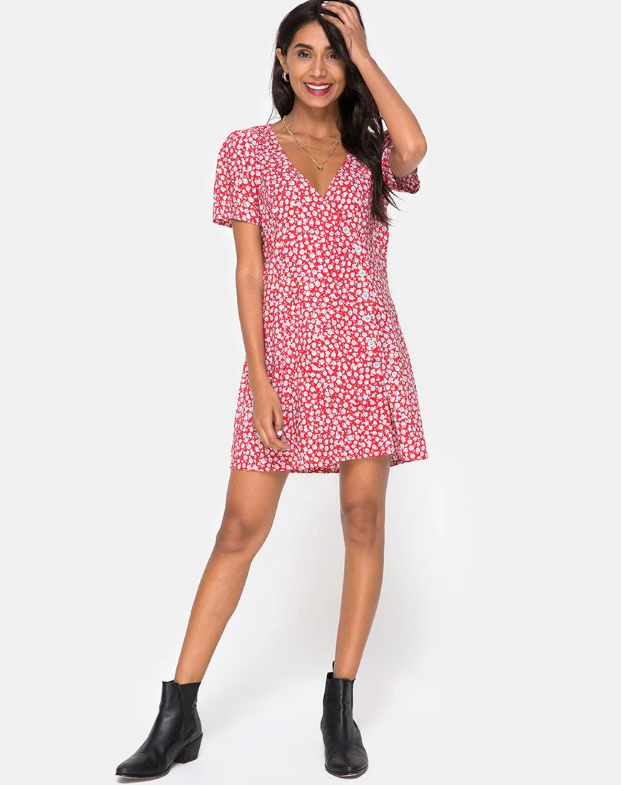 Kalea Dress in Ditsy Rose Red and Silver - Image 3