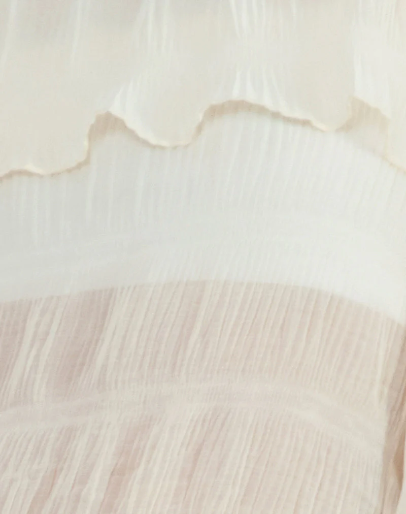 Kalena Long Sleeve Bardot Top in Chiffon Plisse Ivory - Image 7